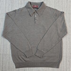 Marks & Spencer Mens Taupe Gray Merino Wool Extra Fine Collared Henley Sweater L